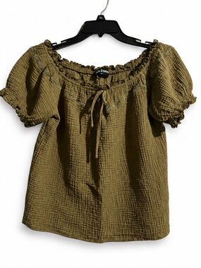 Scarlet Darkness Womens Olive
Grew Gauze Peasant Boho Off
Shoulder Sleeves Top